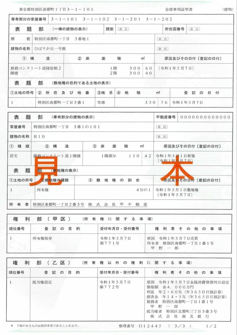 マンションなどの区分所有建物の登記簿の表題部の見方